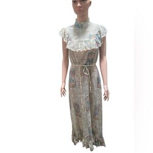 Vintage NancyB 1970 art print Prairie Maxi Dress: boho prairie Victorian Revival